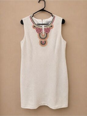 Peter Nygard Ivory Beaded Neckline Mini Dress